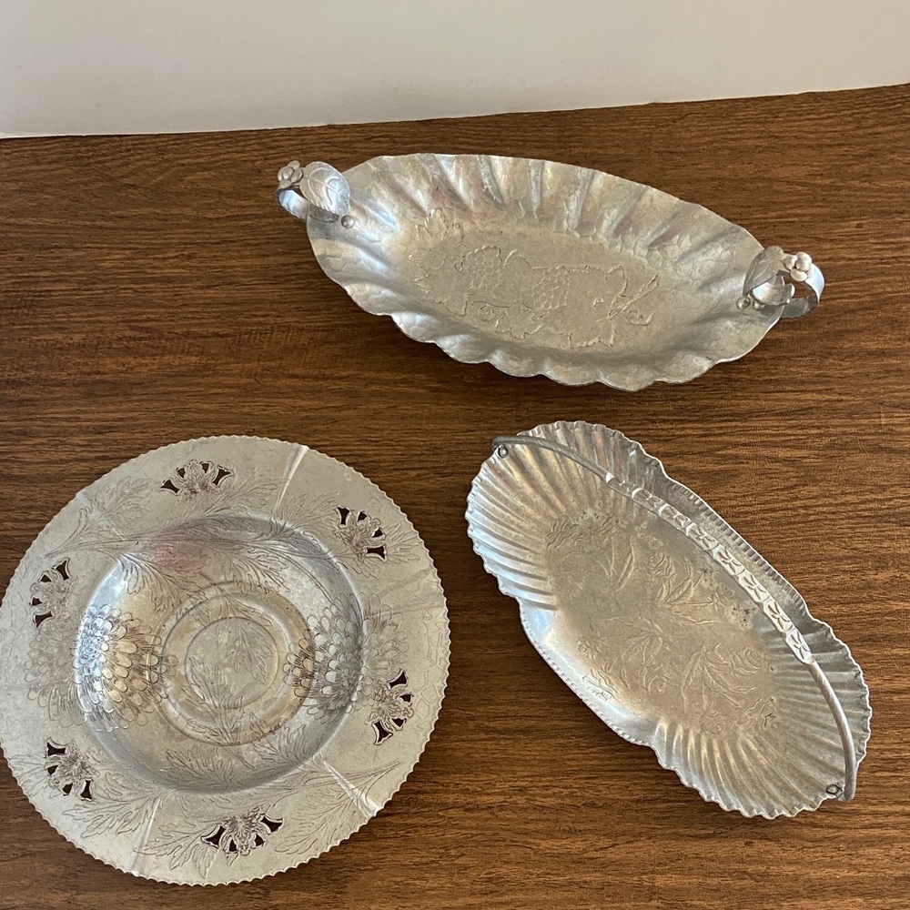 Set of 3 Vintage Hand Forged Aluminum trays